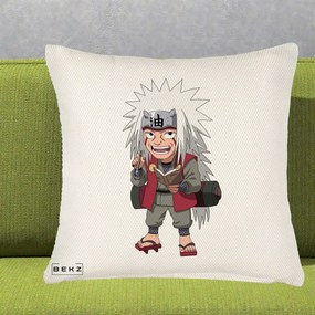 Perna Personalizata Naruto Jiraiya Sensei Chibi, 40x40 cm, Crem Reliefat, Husa Detasabila, Perna Inclusa, BEKZ®