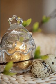 Borcan din sticlă, transparent, cu capac găină, Ø 6x9 cm