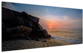 Tablou apusului de soare pe plajă (120x50 cm)
