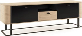 Comodă TV lemn masiv natur Galen I Negru-, 190,6 × 40,2 × 59,6 cm