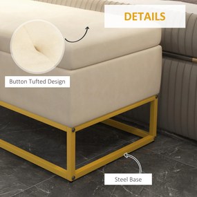 HOMCOM Bancă de Depozitare Rectangulară cu Șezut Căptușit și Picioare din Oțel, 110x44x49 cm, Bej | Aosom Romania