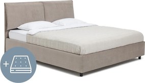 Pat dublu tapițat taupe cu spațiu de depozitare cu saltea / somieră 160x200 cm Myra Pillow - Bonami Selection