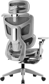 Scaun ergonomic, translatie sezut, cotiere 6D, tetiera 3D, suport lombar reglabil, pivotant, suport pentru picioare, Gri