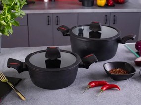 Set oale si tigai cu capace, marmorate, 10 piese Royalty Line RL-T10 negru, antiaderente