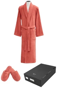 Halat unisex MICRO COTTON în cutie cadou + papuci S + Papuci de casa (36/38) + cutie cadou Teracotă