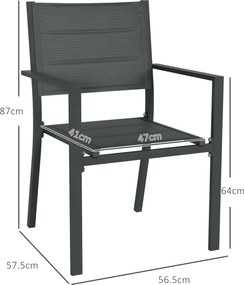 Outsunny Set de 4 scaune de grădină stivabile din aluminiu și textilenă cu cotiere, set de 4 piese pentru exterior | Aosom Romania