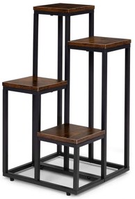 Suport pentru flori Loft - 4 rafturi, oțel negru și decor din lemn