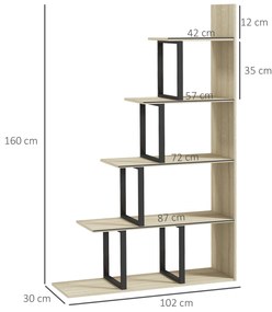 HOMCOM Bibliotecă raft separator de încăperi de stil industrial în formă de scară cu 5 rafturi 102 x 30 x 160 cm culoare stejar | Aosom Romania