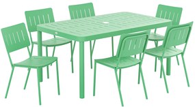 Outsunny Masă de grădină exterioară cu 6 scaune, placă cu lamele 150 cm, structură din oțel rezistent la rugina, verde | Aosom Romania