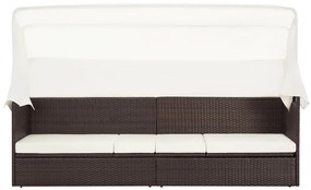 Canapea de gradina cu copertina, maro, poliratan 1, Maro