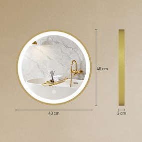 HOMCOM Oglindă de baie cu iluminare LED rotundă 40 cm, oglindă luminoasă de perete cu 3 temperaturi de culoare, reglabilă, auriu | Aosom Romania
