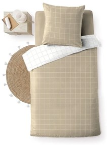 Lenjerie de pat albă-bej din bumbac pentru pat de o persoană 140x200 cm Cadria – douceur d'intérieur