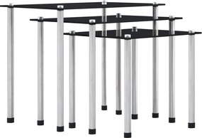 vidaXL Mese suprapuse, 3 buc., negru, sticlă securizată