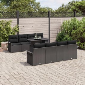 vidaXL Set de canapele de grădină 9 piese cu perne, ratan poly negru