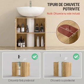 HOMCOM Mobilier de Baie Modern Sub Chiuvetă, Dulăpior Suspendat cu 2 Uși și 2 Rafturi, 60x30x60 cm, Lemn Natural | Aosom Romania