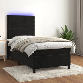 3136031 vidaXL Pat continental cu saltea și LED, negru, 80x200 cm, catifea