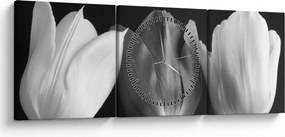 Tablou - Lalele alb negre (cu ceas) (90x30 cm)