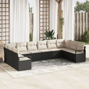 Set Canapea vidaXL cu 10 Piese cu Perne Negru Ratan Polimer