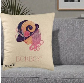Perna Personalizata Zodie Berbec, 40x40 cm, Bej, Husa Detasabila, Perna Inclusa, BEKZ®