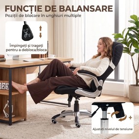 Vinsetto Scaun de Birou Ergonomic din Material Tip In, cu Suport Lombar, Înălțime Reglabilă, Funcție Balans, Negru | Aosom Romania