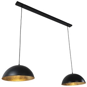 Lampă suspendată industrială neagră cu 2 lumini aurii - Magnax