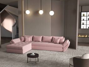 Colțar extensibil dumonde cu ladă de depozitare si sezut confortabil din spuma high-density, Loana XL Royal Roz 335x185 cm