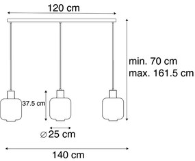 Lampă pendantă de design neagră cu sticlă chihlimbar 3 lumini 161,5 cm - Qara