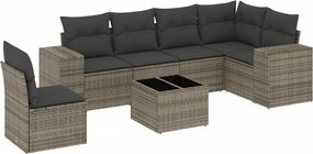 vidaXL Set canapele de grădină, 7 piese, cu perne, gri, poliratan