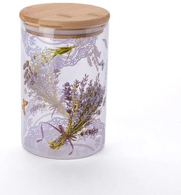 Borcan de sticlă cu capac de bambus LAVANDĂ 840 ml