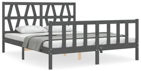 3192498 vidaXL Cadru de pat cu tăblie, gri, king size, lemn masiv