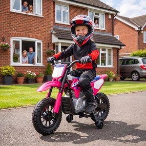 AIYAPLAY Motocicletă electrică pentru copii 3+ ani, licență Honda CRF 450R, 12V, baterie litiu, cu suspensii, roz | Aosom Romania