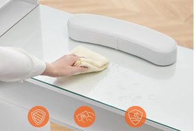 MANIA203 - Masuta manichiura, 135 cm, cu pernita, blat de sticla, masa cosmetica - Alba