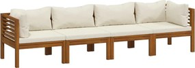vidaXL Canapea de grădină cu 4 locuri, perne crem, lemn masiv acacia