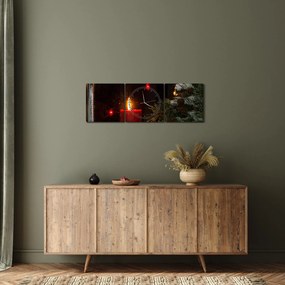 Tablou - Lumânare strălucitoare de Crăciun (cu ceas) (90x30 cm)