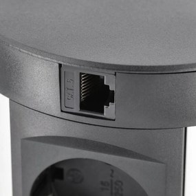 Priza incorporabila in blat Comfort Plus GTV, incarcator wireless 5W, 4 prize Schuko, 2 x USB A, 2 x RJ45, negru, D: 120 mm D:120 mm, Aluminiu