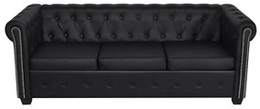 242370 vidaXL Canapea Chesterfield cu 3 locuri, piele artificială, negru