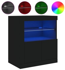 836617 vidaXL Servantă cu lumini LED, negru, 60,5x37x67 cm