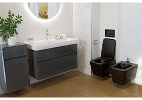 Set vas WC suspendat, Fluminia, Paris, rimless, cu capac quick release si soft close, negru mat