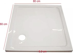 Cădiță de duș acrilică joasă, pătrată, Modena Slim, 80x80x5,5 cm