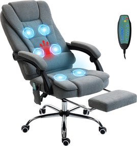 Vinsetto Scaun de birou cu masaj și încălzire, scaun de birou, înălțime reglabilă, spătar înclinat, 65x70x111-119 cm, gri | Aosom Romania