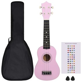 Set de ukulele soprano, pentru copii, cu husa, roz, 21   Roz, 21