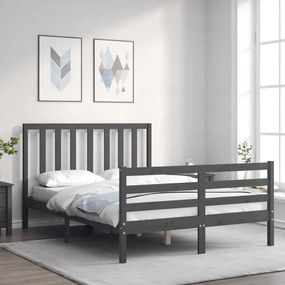 3193773 vidaXL Cadru de pat cu tăblie, gri, 140x190 cm, lemn masiv