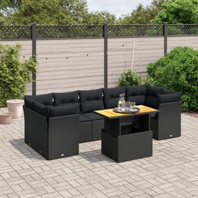 3270698 vidaXL Set mobilier de grădină cu perne, 8 piese, negru, poliratan