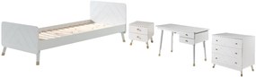 Set Dormitor Complet pentru Copii, 4 Piese, 90x200 cm, Alb Satinat (Pin Masiv și MDF) – Billy – Vipack