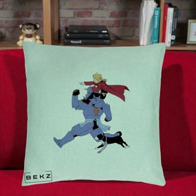 Perna Personalizata Fullmetal Alchemist Edward si Alphonse, 40x40 cm, Verde Menta, Husa Detasabila, Perna Inclusa, BEKZ®
