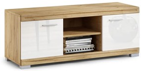 Mazzoni Comodă TV SIMPLE D2 Stejar Craft Auriu/Alb Luciu - MĂSUȚĂ COMODĂ PENTRU LIVING CU LUCIU MARE