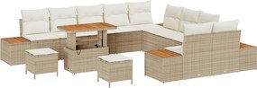 vidaXL Set de canapele pentru grădină cu pernă 13 pcs Bej Rattan poli