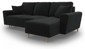 Colțar negru extensibil, cu spațiu de depozitare cu tapițerie din catifea Kyoto – Cosmopolitan Design