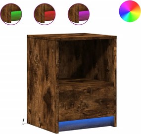 vidaXL Noptiere cu lumini LED, 2 buc., stejar fumuriu, lemn prelucrat