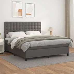 3142861 vidaXL Pat box spring cu saltea, gri, 180x200 cm, piele ecologică